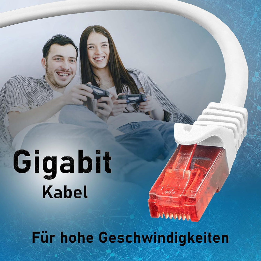BIGtec - 5 Stück - 25m Gigabit Netzwerkkabel Patchkabel Ethernet LAN DSL Patch Kabel weiss (2x RJ-45