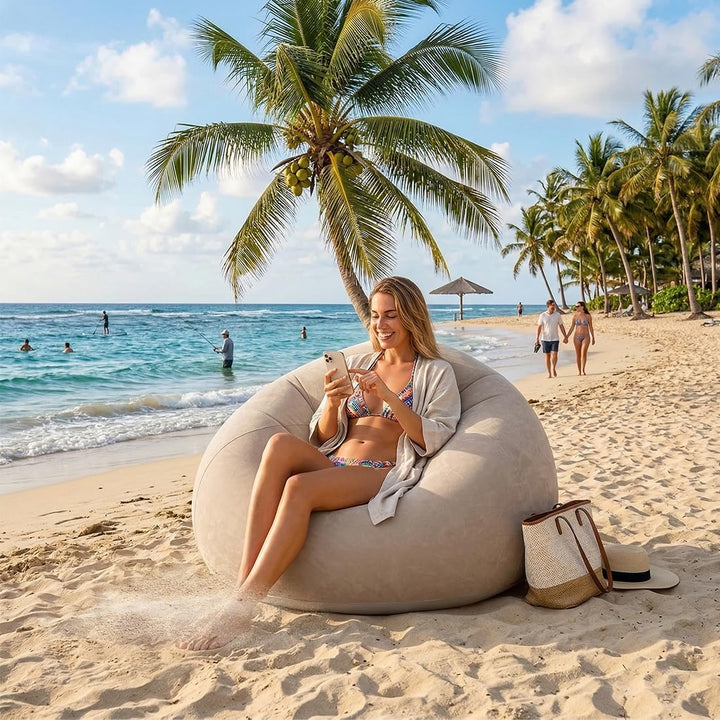 Aufblasbarer Bean Bag Sessel, inklusive Handluftpumpe | Wasserfestes PVC, platzsparend faltbar, bela