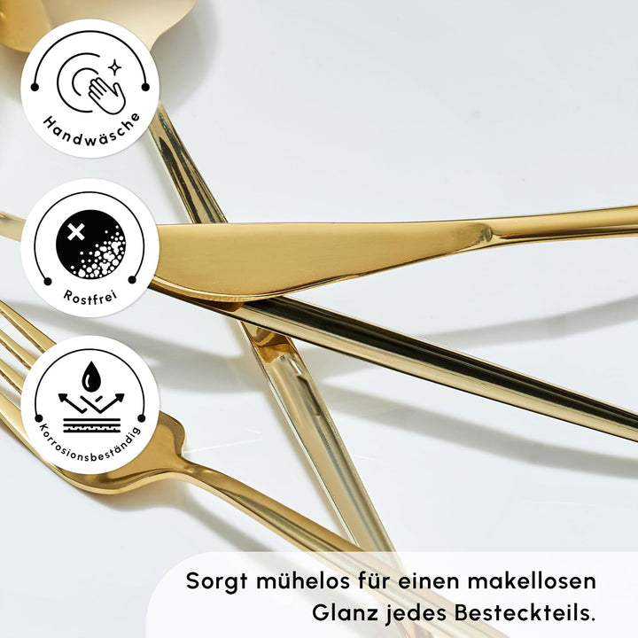 Karaca Bella 24-tlg Edelstahl Besteck Set für 6 Personen, Modern Langlebig, Rostfrei Besteckset, Spü