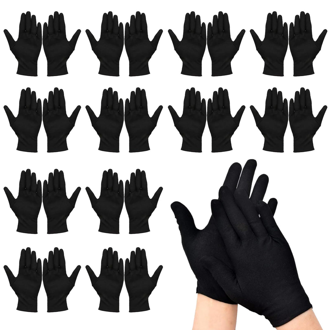 12 Stück Baumwollhandschuhe Schwarz, Dünne Baumwollhandschuhe für Handpflege und Schmuckuntersuchung