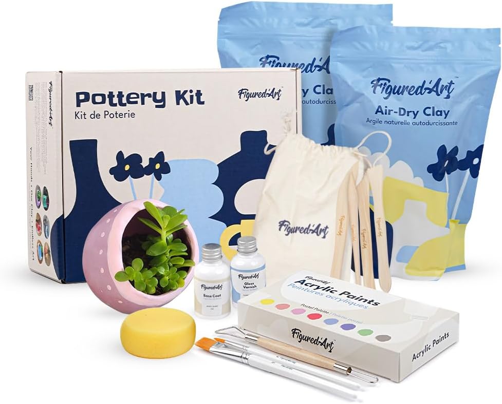 Figured'Art Töpferset für Anfänger für zu Hause mit Ton, Premium & lufttrocknend, 2 kg ohne Brennen.