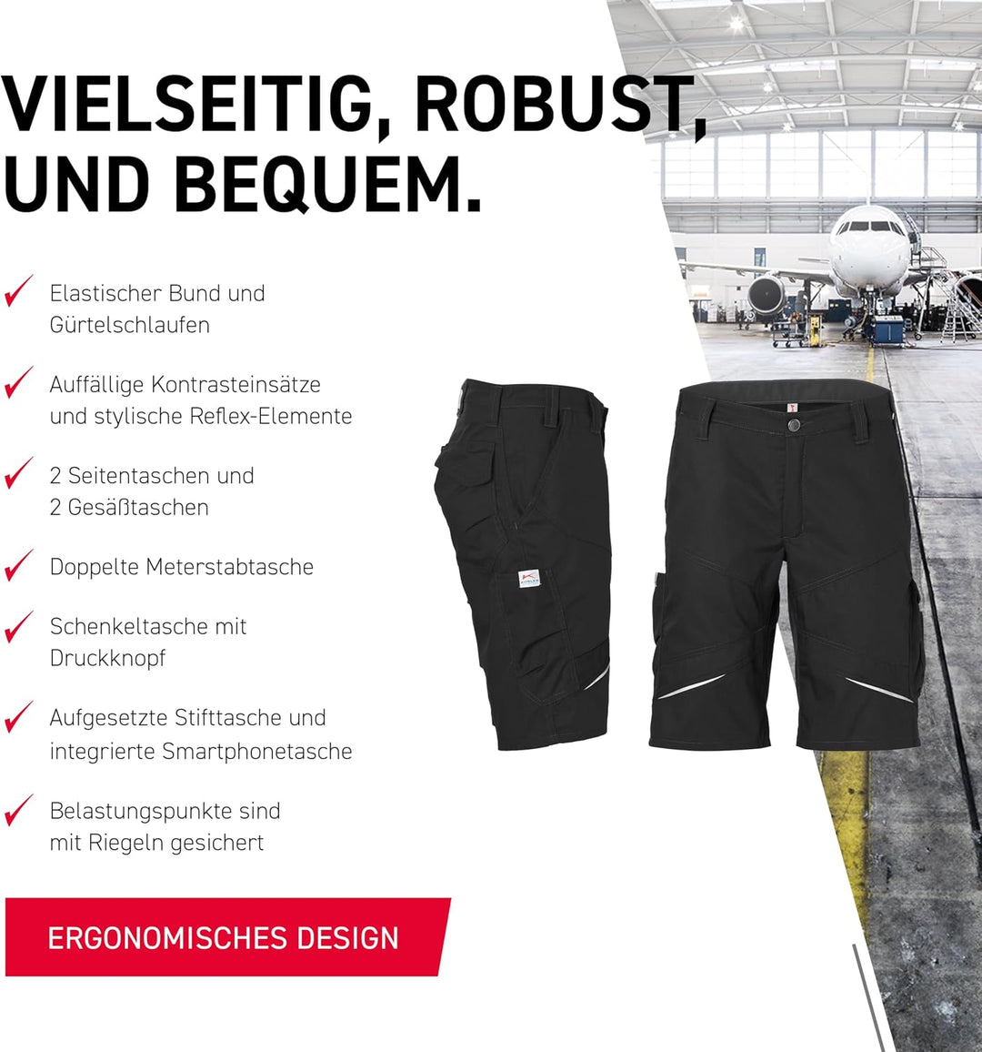 KÜBLER Workwear KÜBLER ACTIVIQ Arbeitsshorts schwarz, Grösse 54, Herren-Arbeitsshorts aus Mischgeweb