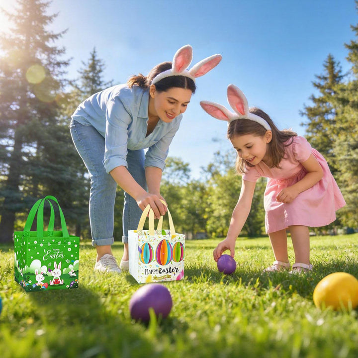 18 Stück Ostertüten Geschenktüten Kinder mit Griffen, Wiederverwendbare Geschenktüten Ostern Eiersuc