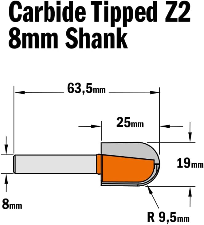 CMT Orange Tools 914.191.11 – Erdbeere Radio konvex HW S 8 D 19 x 25 x 63.5 R 9,5 DX
