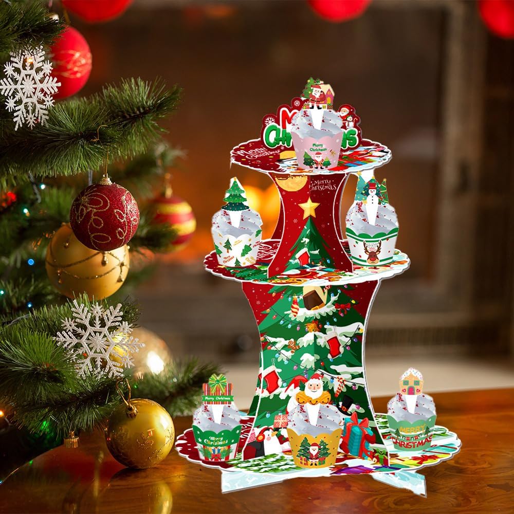 Weihnachts-Party-Papier-Kuchenständer, dekorativer Tisch-Weihnachtsbaum-Kuchenständer, Dessertstände