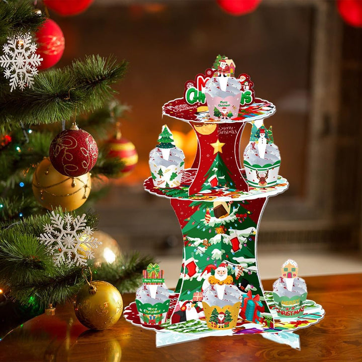 Weihnachts-Party-Papier-Kuchenständer, dekorativer Tisch-Weihnachtsbaum-Kuchenständer, Dessertstände