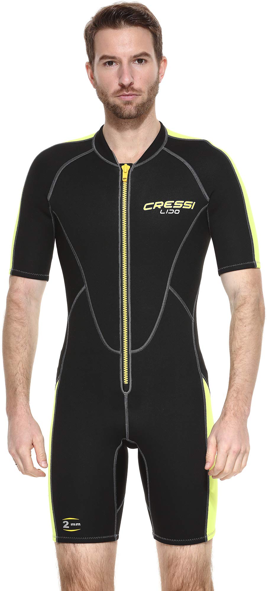 Cressi Lido Man - Shorty Neopren High Stretch 2 mm Neoprenanzug für Herren Schwarz - Gelb L, Schwarz