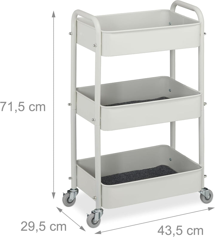 Relaxdays Rollwagen, 3 Etagen, Servierwagen, Küchenwagen Bad & Büro, Rollregal, 71,5x43,5x29,5 cm, B