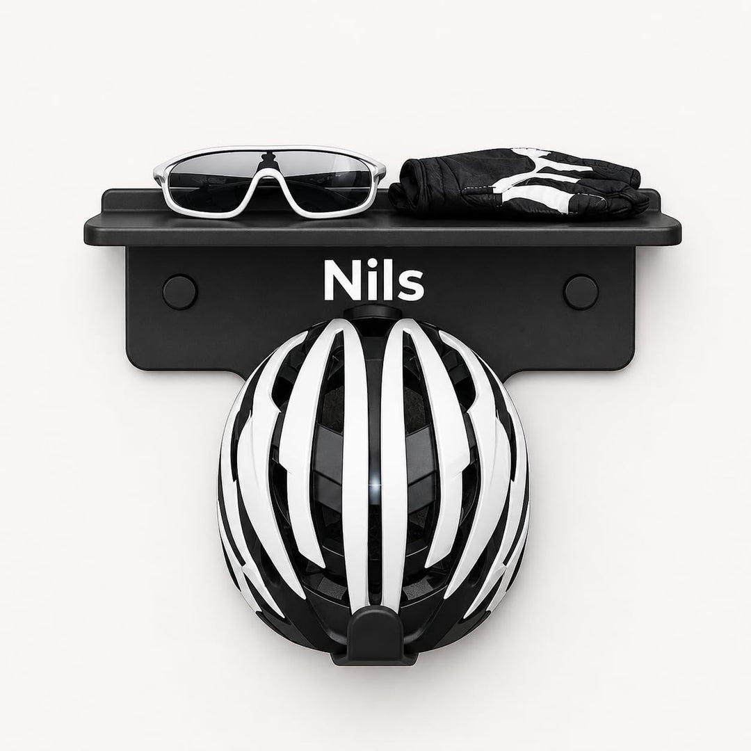 Generisch Personalisierter Fahrradhelm Halter mit Ablage für Brille und Handschuhe, Wandmontage, sch