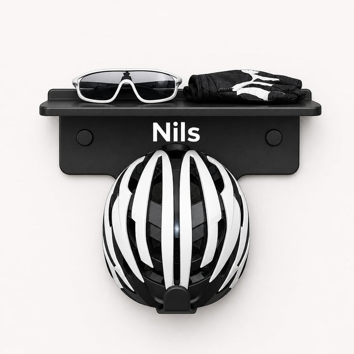 Generisch Personalisierter Fahrradhelm Halter mit Ablage für Brille und Handschuhe, Wandmontage, sch