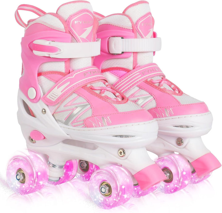 DUZSKJ Kinder Rollschuhe für Jungen Mädchen Kind Anfänger, 4 Grössen Einstellbar Rollschuhe mit Lich