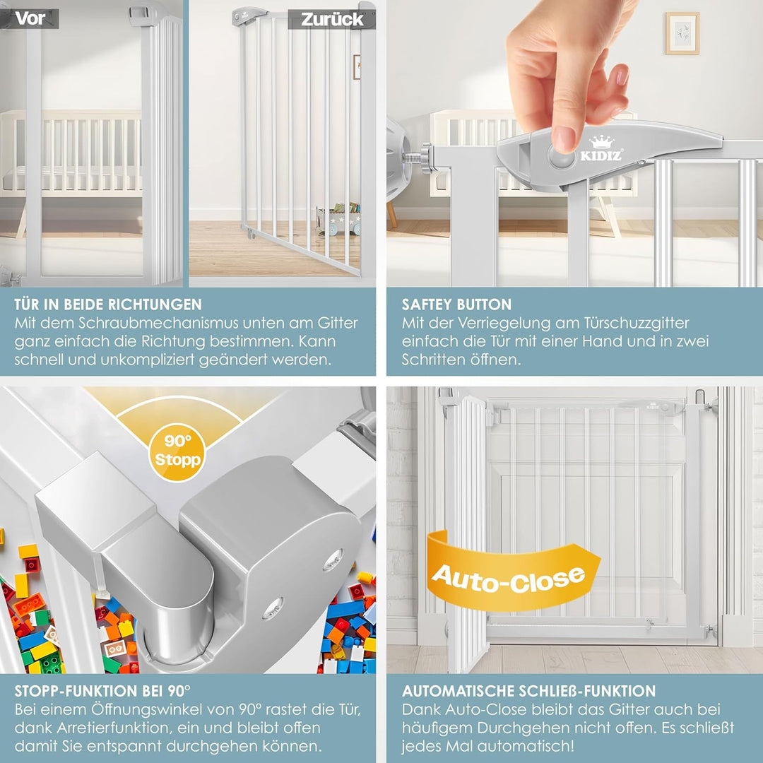 KIDIZ® Türschutzgitter Absperrgitter Treppengitter Kindergitter | Gitter Haustier | ohne Bohren | be