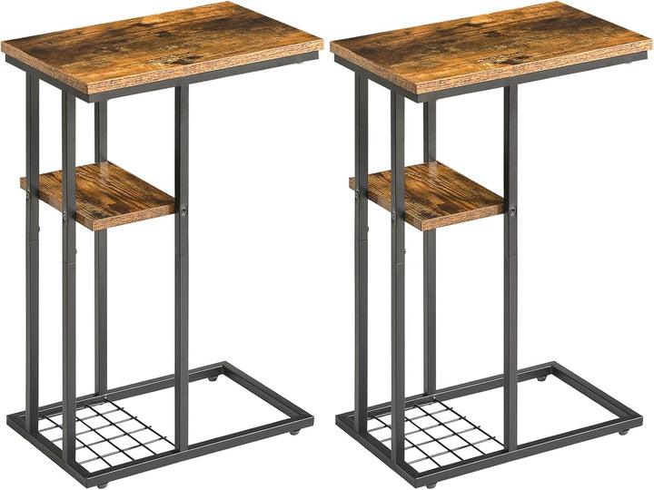 YMYNY Beistelltisch 2er-Set, Kaffeetisch mit Lagerregal, Drahtgeflecht, Eleganter Sofatisch, für Kaf