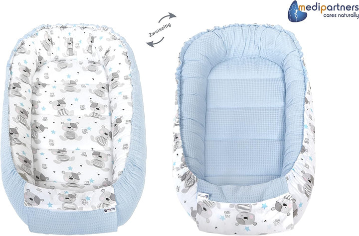 Medi Partners Babynest Kuschelnest Babynestchen 100% Baumwolle Waffle Nestchen Reisebett für Babys S