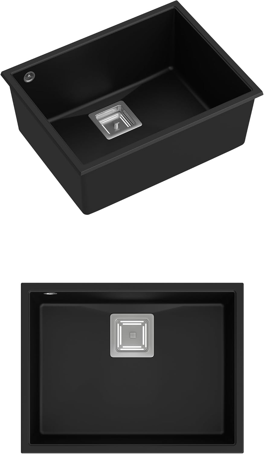QUADRON Einbeckenspüle Granitspüle Spüle Küche | Grösse 55 x 42 x 22,5 cm Farbe: Pure Carbon & Stahl