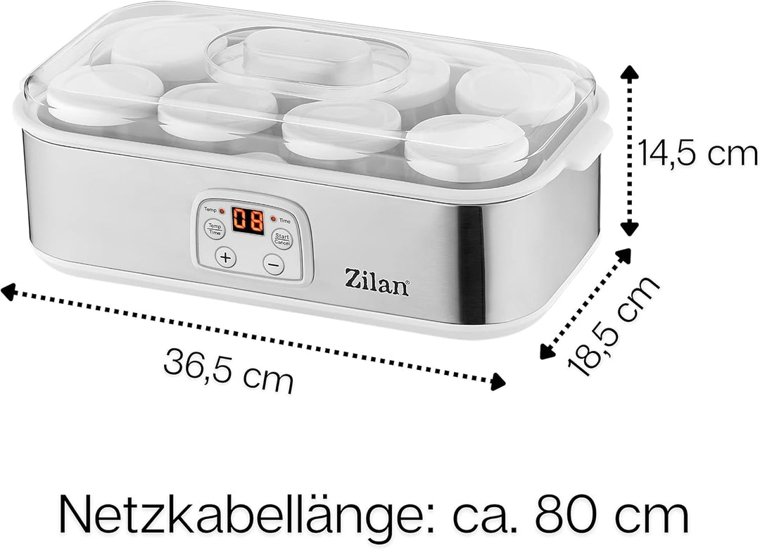 Joghurt Maker | Joghurtmaschine | 1,44 Liter | 8 Glasflaschen á 180 ml | Digitales Display | Tempera