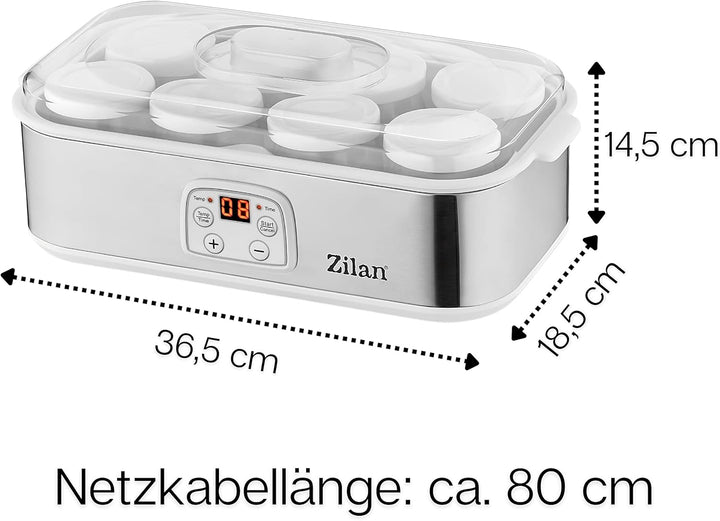 Joghurt Maker | Joghurtmaschine | 1,44 Liter | 8 Glasflaschen á 180 ml | Digitales Display | Tempera