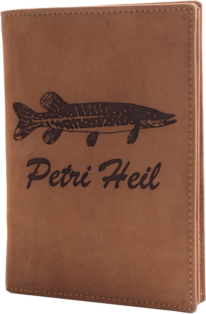 Greenburry Angler-Ausweismappe l Angelscheinmappe mit Petri Heil Motiv I Angel-Etui aus Leder l Lede