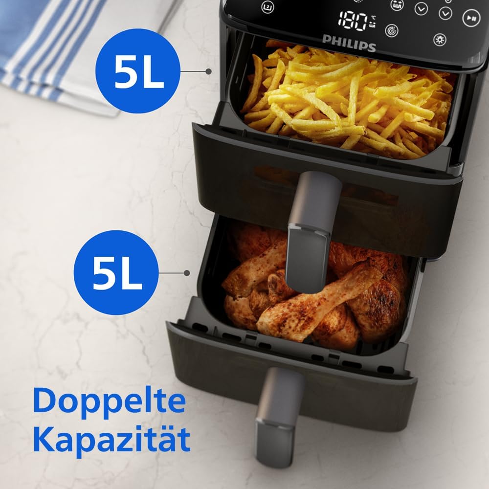 Philips Airfryer 4000 Series Stacked Dual Basket, Gestapelte Heissluftfritteuse mit 2 Körben, 10L, R