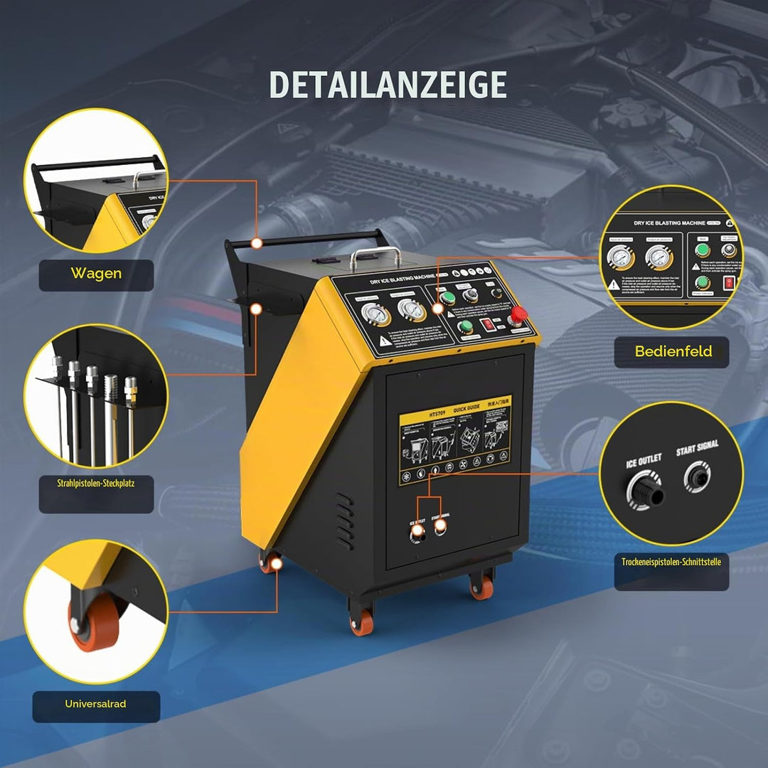 Trockeneisstrahler,HTS709 Pellet-Trockeneis-Reinigungsmaschine,Doppeldruckanzeige,3mm Granulat-Trock