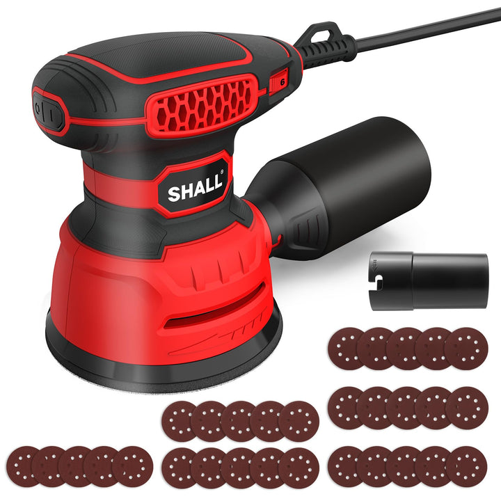 SHALL Exzenterschleifer 350W, mit 30 Schleifpapieren, 6 variable Geschwindigkeiten 13000 U/min, 125M