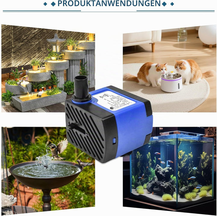 CHANCS AC 220V kleine Tauchwasserpumpe 92GPH 5W hoher Aufzug 2.79ft Mini-Brunnenpumpe für Haustierbr