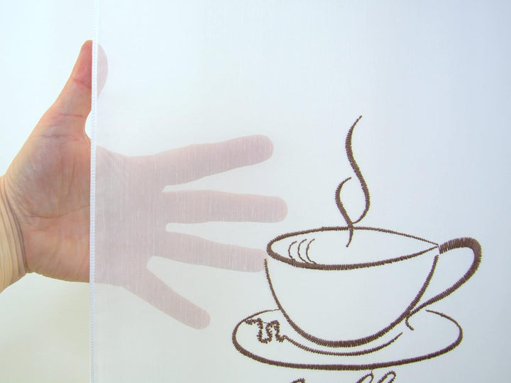 Design Mini Flächenvorhang Set Bestickt Kaffee Coffee | 4057-01 | 3 Teile | Scheibengardine Gesamtbr