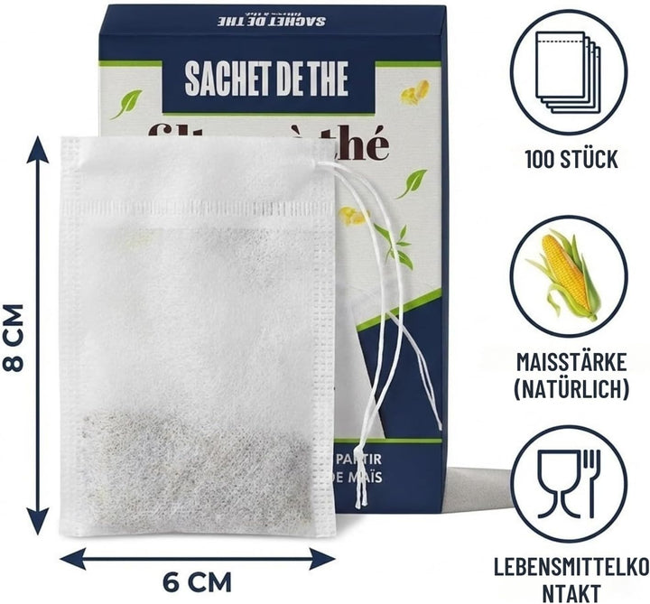 Teefilter | Maisstärke leerer Teebeutel für Kräutertee, Aufguss, Pflanzen und Gewürze | Biologisch a