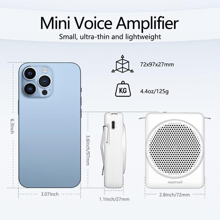 NORWII Mini-Sprachverstärker Mikrofon Headset, 3 Stunden Schnellladung und bis zu 30 Stunden Wiederg