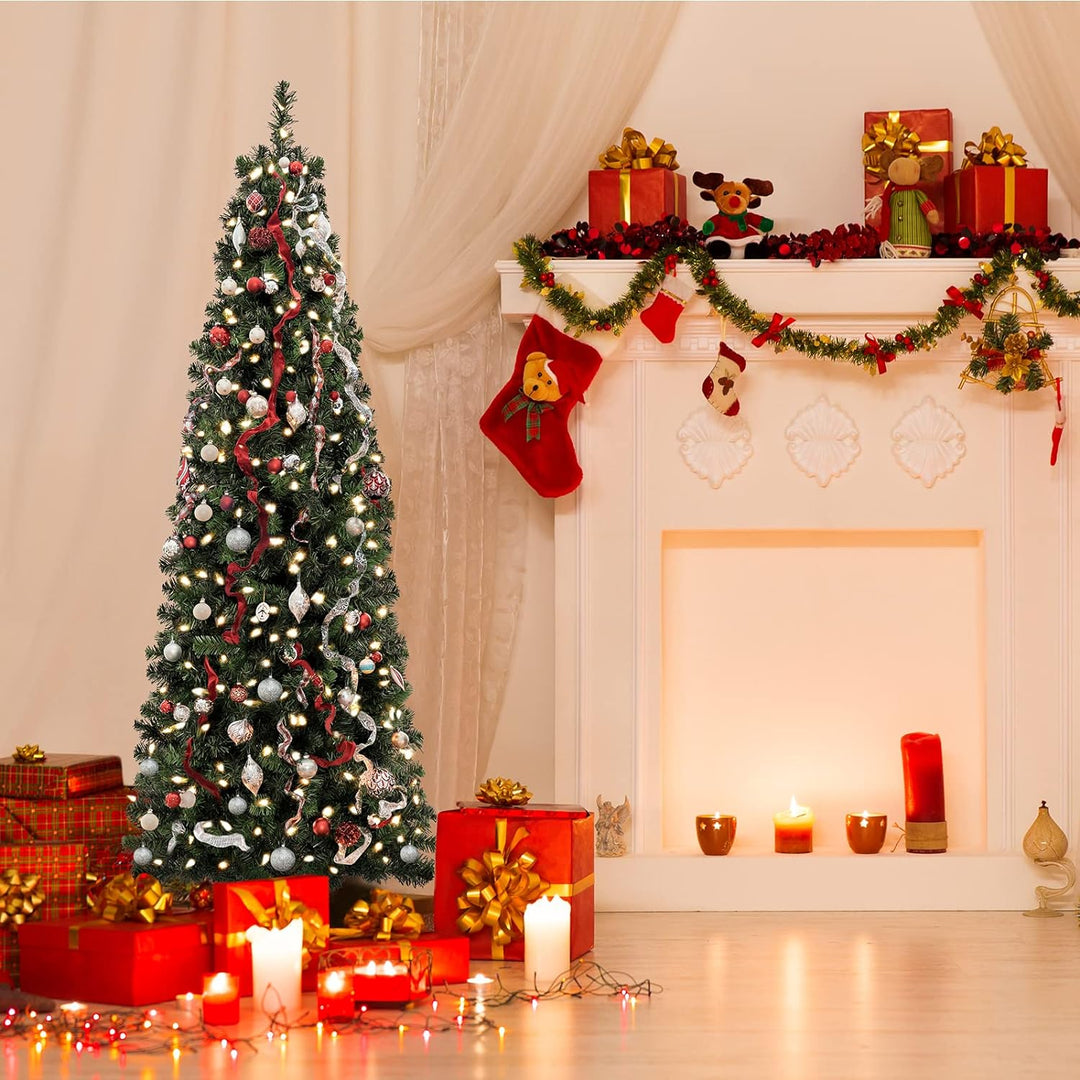 SALCAR Künstlicher Weihnachtsbaum Slim 180 cm, Tannenbaum Künstlich mit Handschuhen und Metallstände