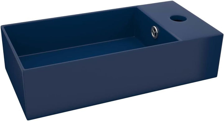Badezimmer-Waschbecken mit Überlauf Keramik Dunkelblau 48x25x15 cm Aufsatzwaschbecken Badezimmer Möb