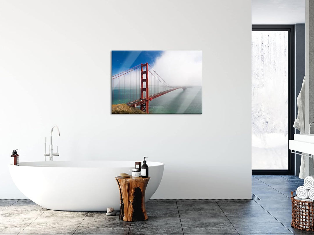 Pixxprint Glasbild | Wandbild aus Echtglas | Golden Gate Bridge San Francisco | 80x60 cm | inkl. Auf