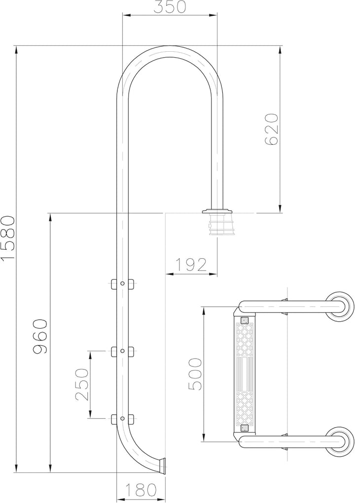 Steinbach Einbaubeckenleiter Edelstahl, 3-stufig, mit Ankersockel, für Beckentiefe 120 cm, schmale A