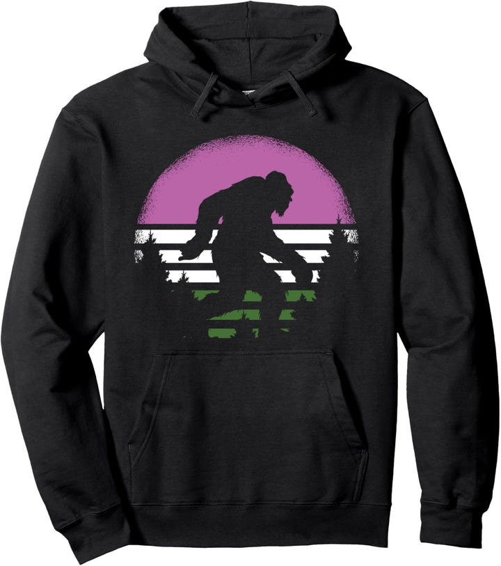 Bigfoot LGBT-Q Retro Sasquatch Gender-queer Pride Flag Ally Pullover Hoodie
