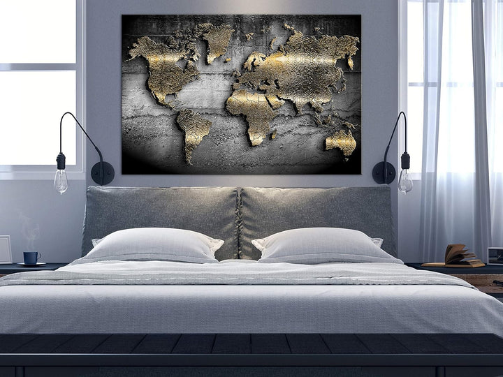 B&amp;D XXL - Handart Weltkarte Kunstdruck auf Leinwand 120x80 cm 1 tlg Kunstbilder wie Handbemalte Wand