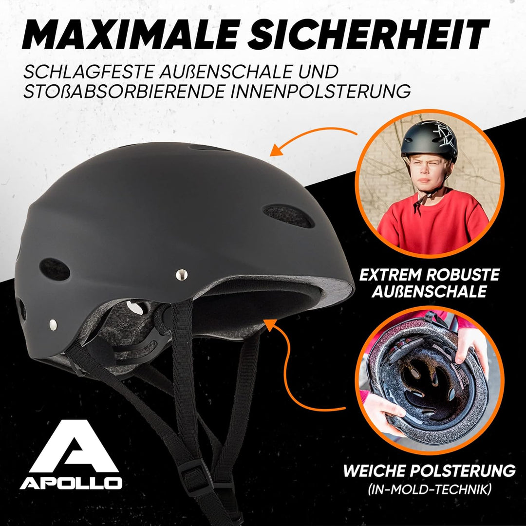 Apollo Skaterhelm Herren, Damen und Kinder | Kinderfahrradhelm | Verstellbar | Skateboard, Scooter,