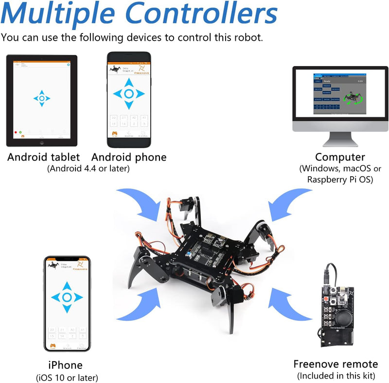 FREENOVE Quadruped Robot Kit with Remote (Compatible with Arduino IDE), App Remote Control, Walking