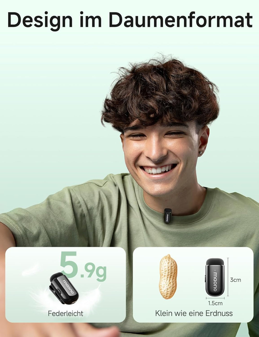 MAONO Kabelloses Mikrofon für Handy - Wireless-Lavalier-Mic für iPhone Android Handy, 4 Stufen Rausc