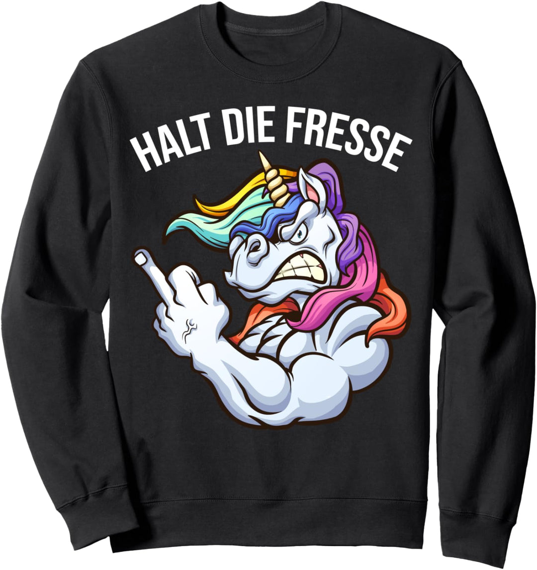 Halt die Fresse lustiges Einhorn mit Mittelfinger Einhorn Sweatshirt