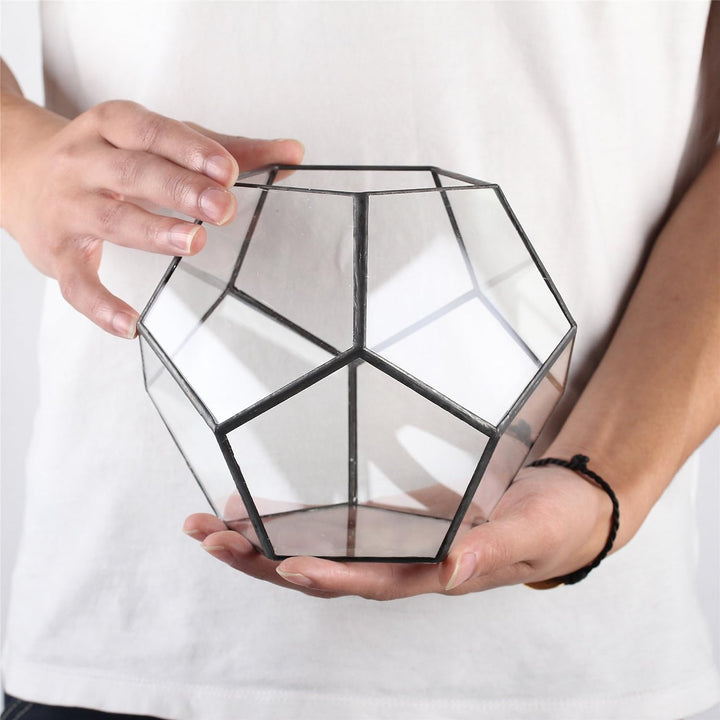 NCYP Handmade Blumentopf Transparentes fünfeckiges Dodekaeder Glas, Terrarium, auch für Sukkulenten,