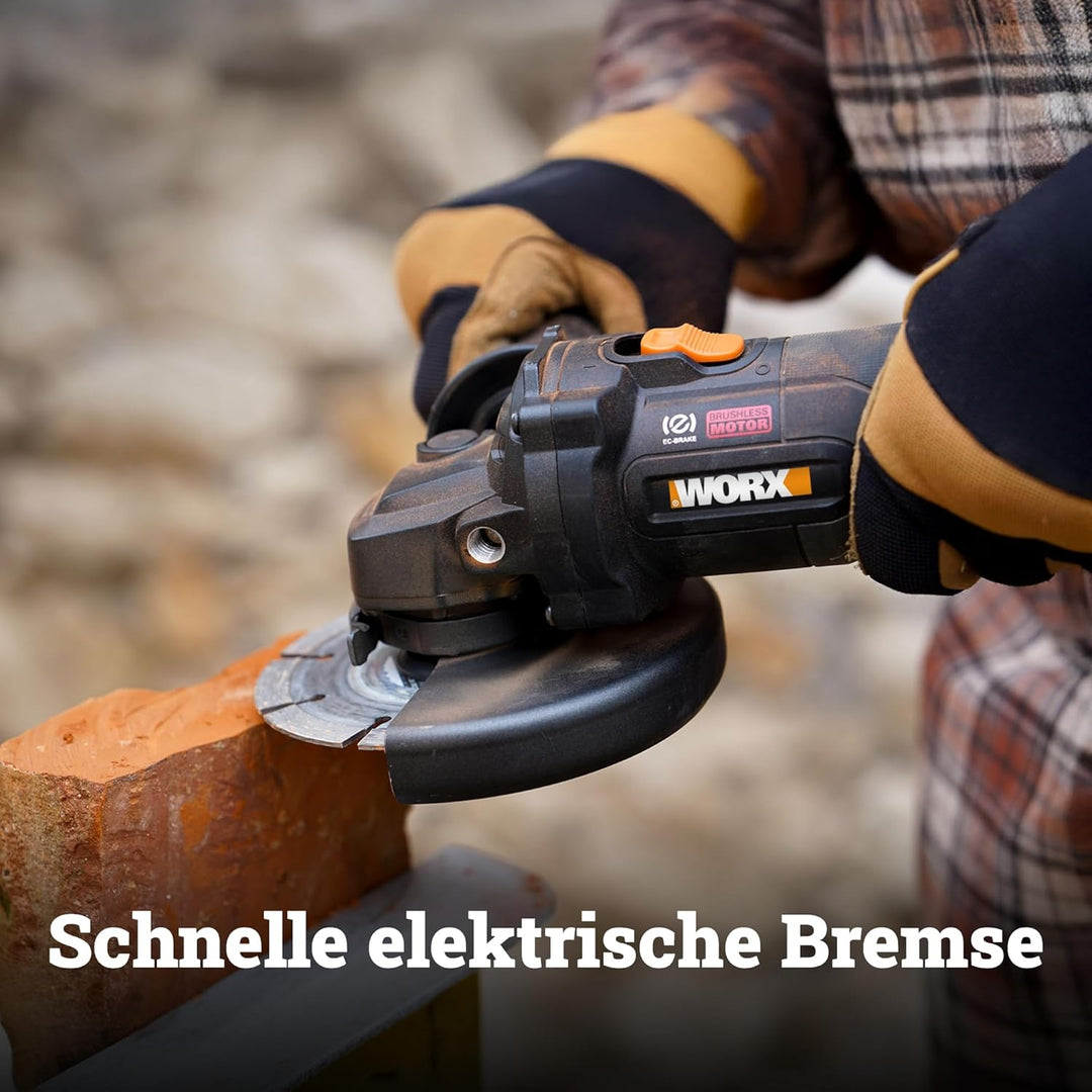 WORX WX814.9 Nitro Brushless Akku-Winkelschleifer 20V – 125mm Scheibendurchmesser – 8600 U/min – lei