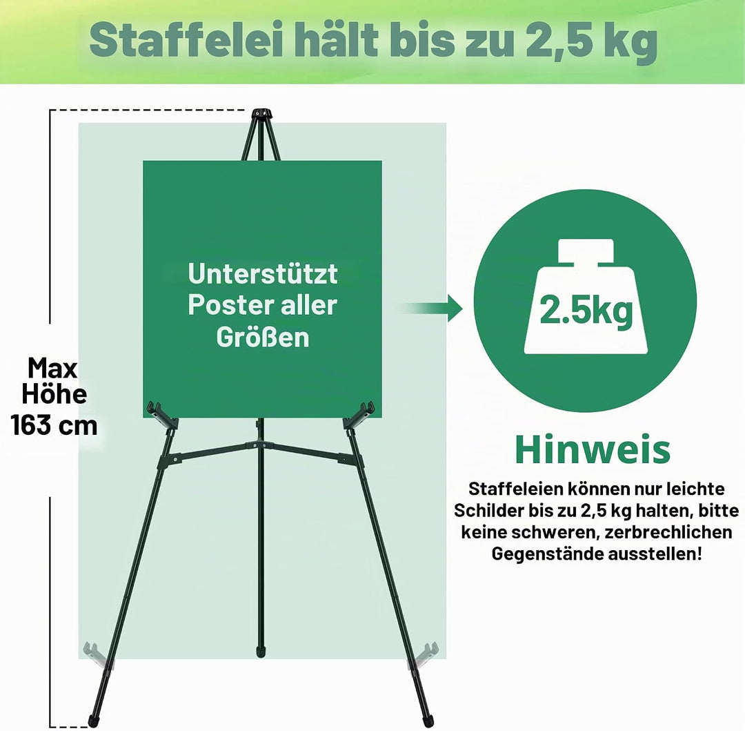 Staffelei – Faltbare Metall Staffelei, Verstellbare Bodenstaffelei mit Sofort Stativ – Leinwandständ