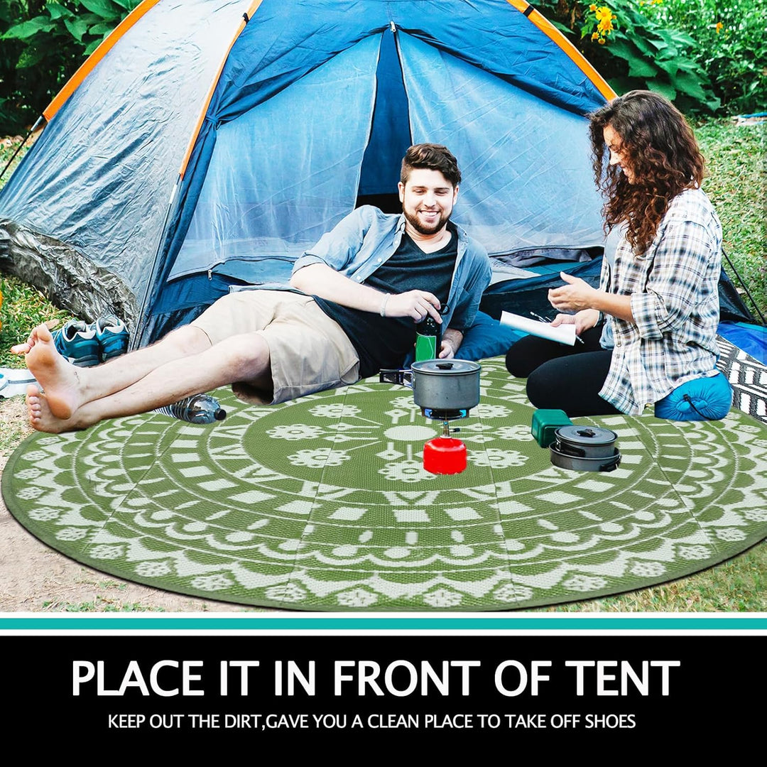 Capslpad Outdoor Teppich Rund 240 cm, Wetterfest Vorzeltteppich Camping Teppiche, Kunststoff Picknic