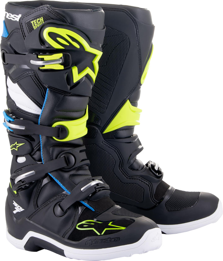 Alpinestars Herren Tech 7 Stiefel Schwarz Emaille Blau Flo Gelb 41 EU, Schwarz Emaille Blau Flo Gelb