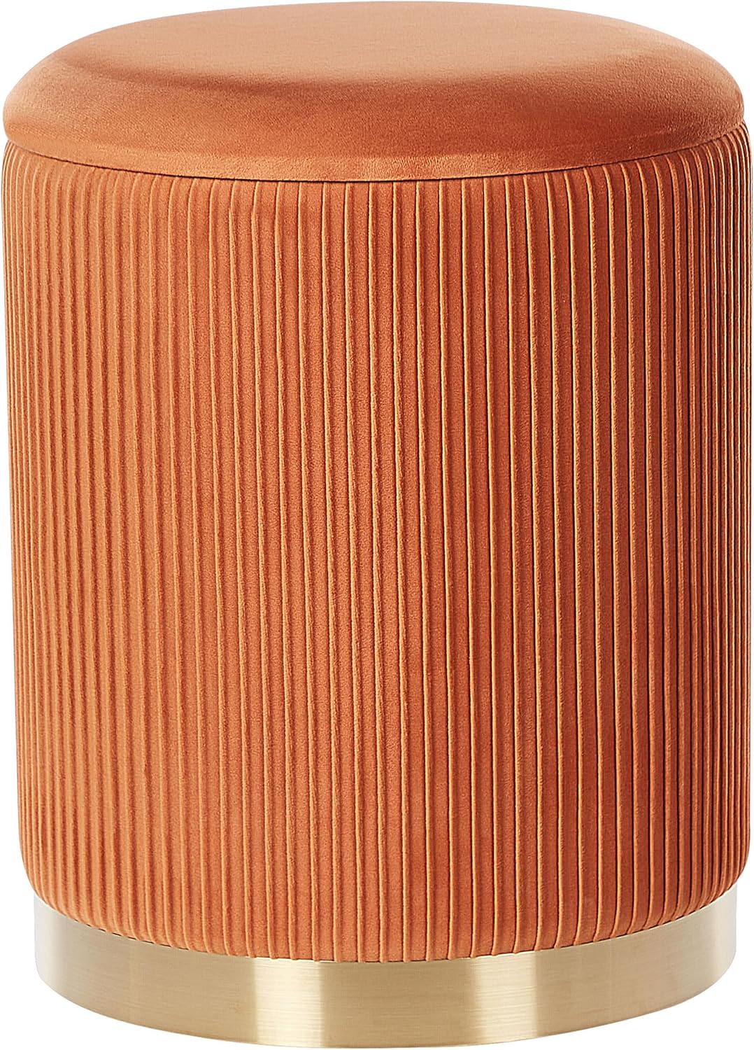 Runder Pouf im 2er Set aus Samt orange Ottoman Sitzpouf Rillen-Optik Miramar