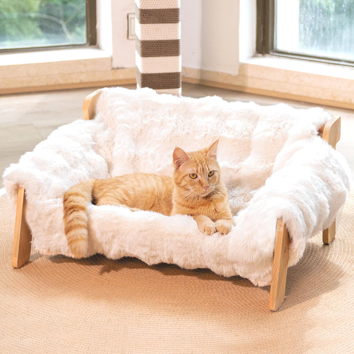 CheerPals Erhöhtes Katzenbett aus Buchenholz, 70x47cm Grosses Katzensofa, Katzenstuhl mit Abnehmbare