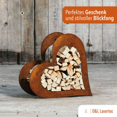 D&L Lasertec Herz aus Metall - Herz für Kaminholz - Regal aus Rost Edelrost Holzregal für Garten Ter