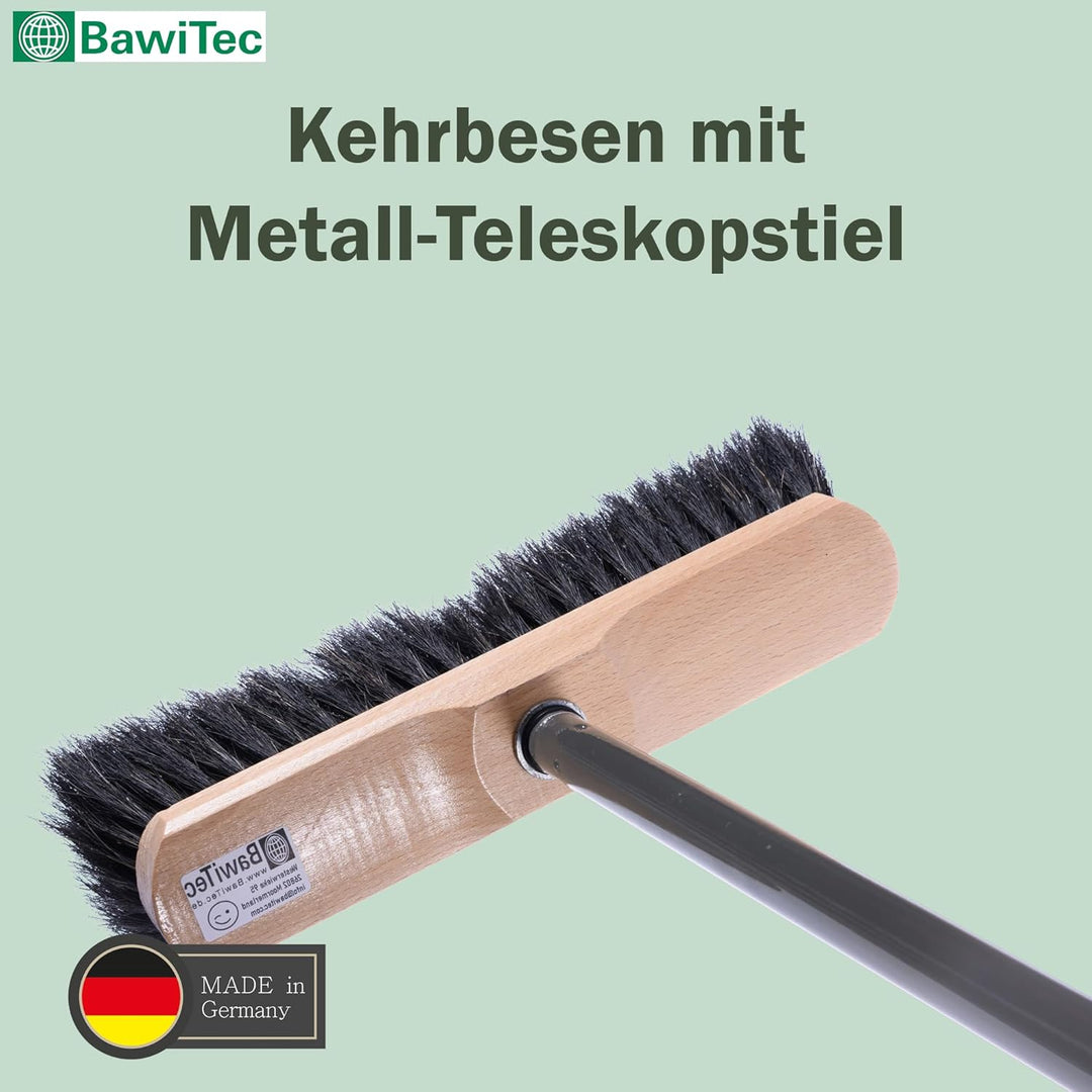 BawiTec Qualitäts Rosshaarbesen mit sehr weichen Borsten Zimmerbesen mit Teleskopstiel max. 200cm La