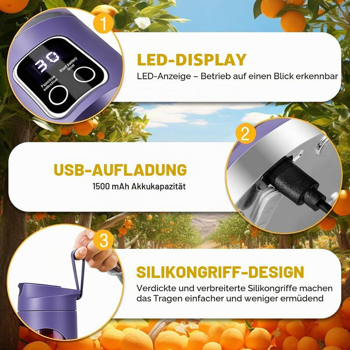 Mixer Smoothie Maker To Go, 450ML Tragbarer Mixer, 1500mAh Portable Blender mit LED 12 Klingen, Mini