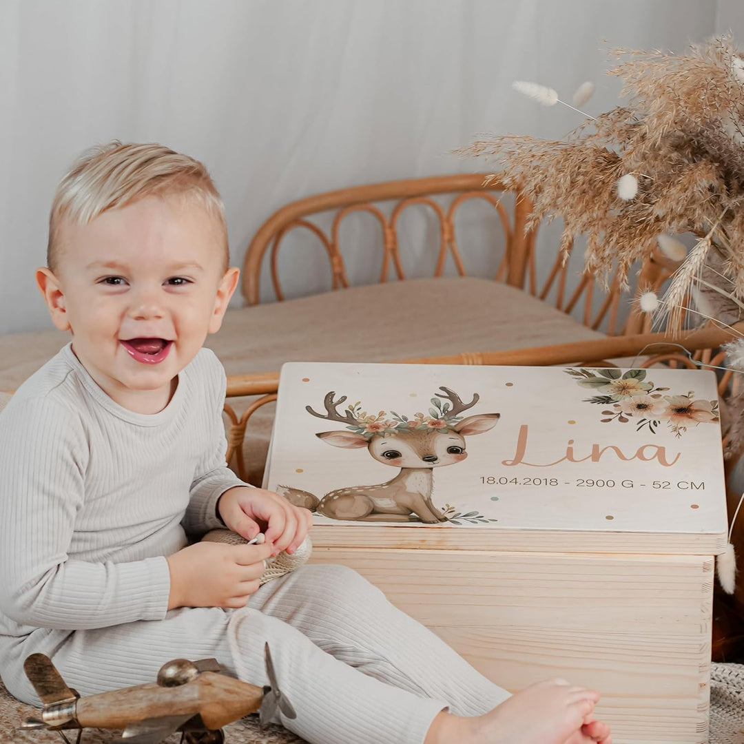 KIDSMOOD - Erinnerungsbox Baby, personalisierte Holzkiste mit Deckel, Ideal zur Aufbewahrung von Eri